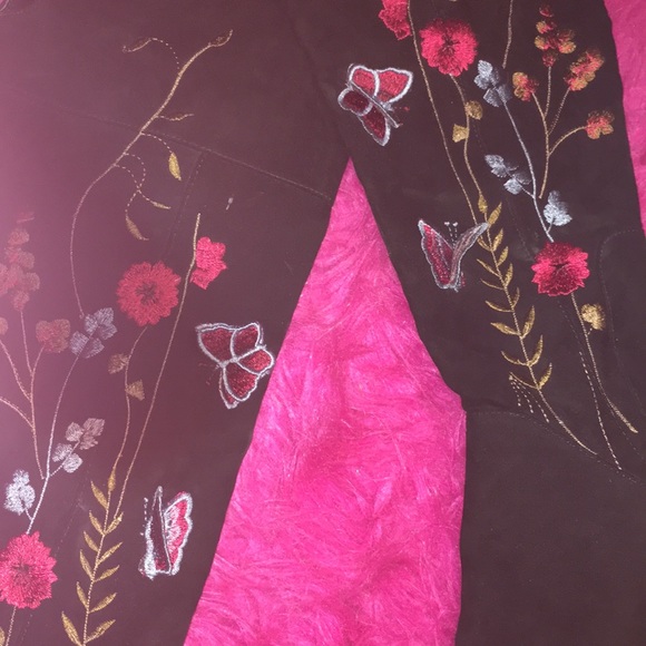 3-D butterfly embroidered black suede boots - Picture 2 of 6